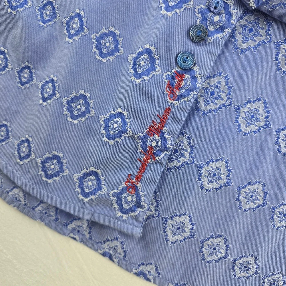 Robert Graham Kasha‎  Men's L Long Sleeve Button Up Shirt Blue Geometric Pattern